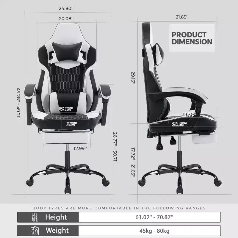 Chaise de Gamer LauKingdom avec Repose-pieds, Fauteuil de Jeu Ergonomique à Dossier Haut, Appui-tête et Soutien Lombaire Réglables, Style Course en Cuir PU pour Bureau et Maison