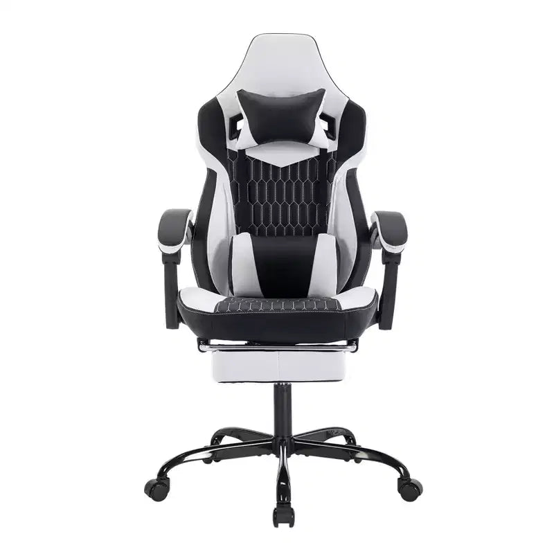 LauKingdom Gaming Chair with Footrest, Ergonomic High-Back Gamer Chair, Adjustable Headrest & Lumbar, PU Leather Racing Style for Office & Home
