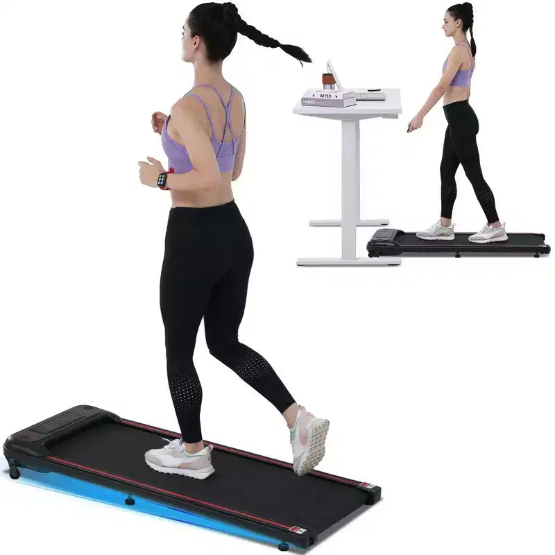Tapis de marche Whisen pour exercice sous le bureau, tapis de course à domicile avec inclinaison pour petits espaces - Noir