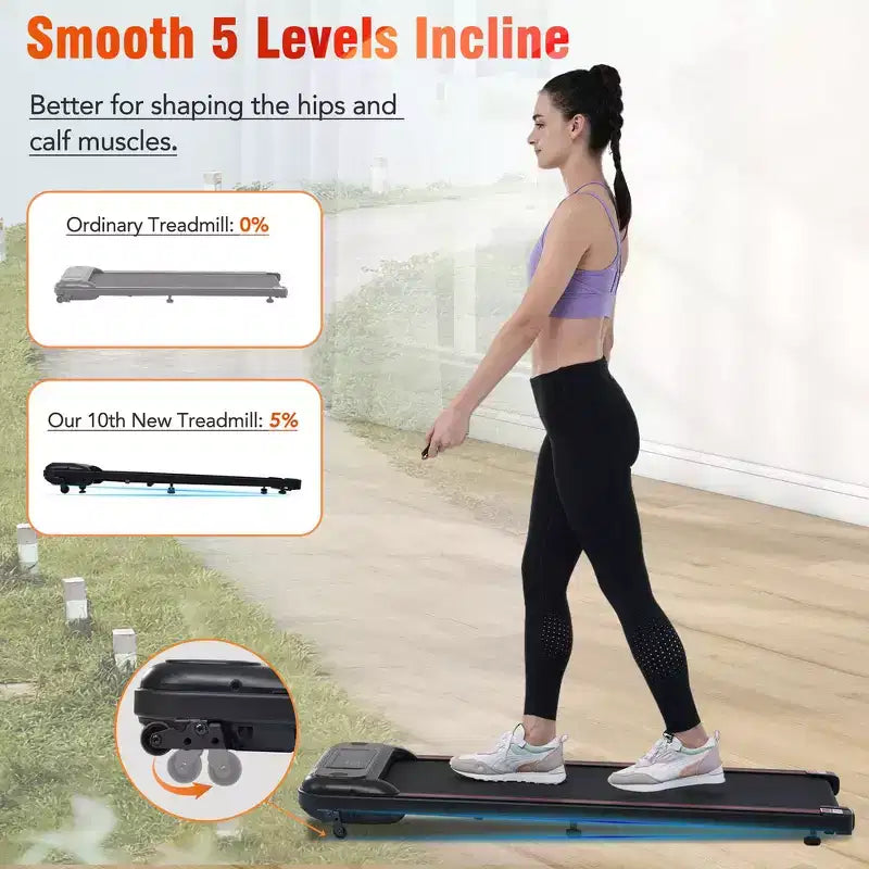 Tapis de marche Whisen pour exercice sous le bureau, tapis de course à domicile avec inclinaison pour petits espaces - Noir