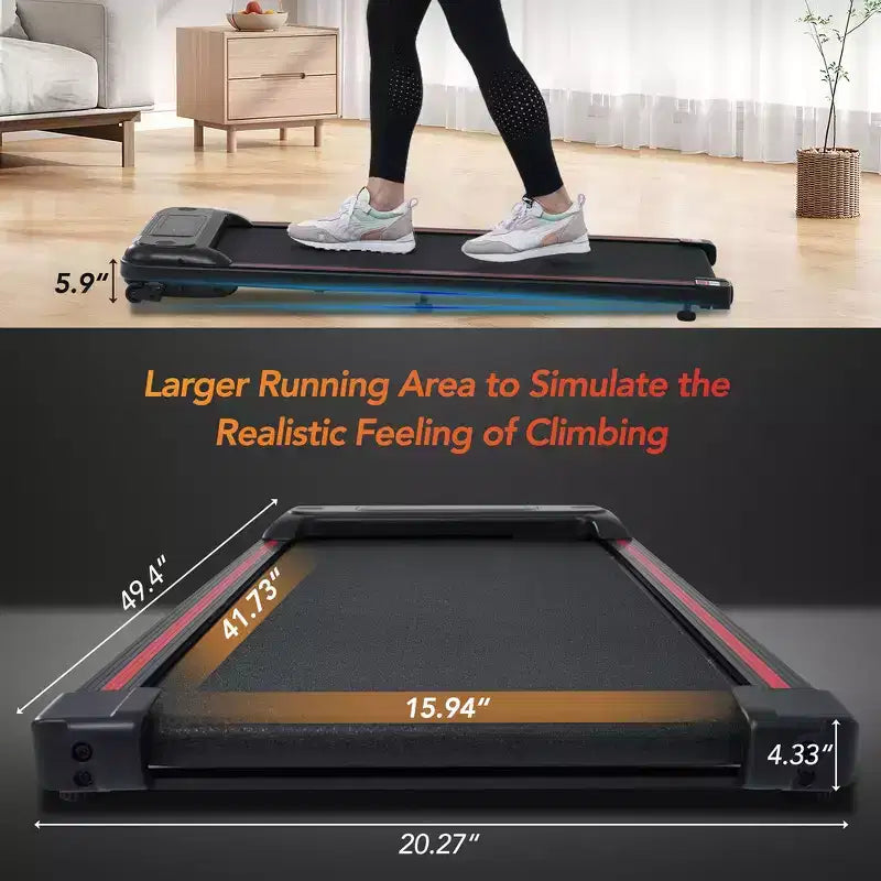 Tapis de marche Whisen pour exercice sous le bureau, tapis de course à domicile avec inclinaison pour petits espaces - Noir