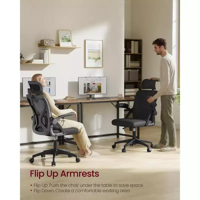 VASAGLE Chaise de Bureau Ergonomique en Maille avec Support Lombaire et Appui-tête Réglables, Fonction d'Inclinaison 90-105°, Siège Large, Accoudoirs Relevables