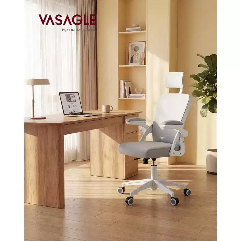VASAGLE Chaise de Bureau Ergonomique en Maille avec Support Lombaire et Appui-tête Réglables, Fonction d'Inclinaison 90-105°, Siège Large, Accoudoirs Relevables