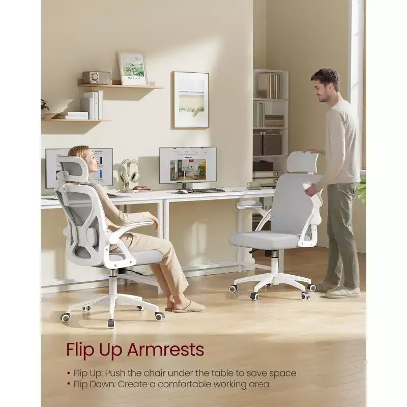 VASAGLE Chaise de Bureau Ergonomique en Maille avec Support Lombaire et Appui-tête Réglables, Fonction d'Inclinaison 90-105°, Siège Large, Accoudoirs Relevables
