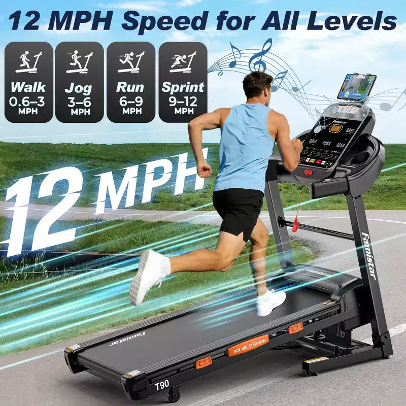 Tapis de course 4-en-1 avec inclinaison de 20 %, tapis de course portables pour la maison avec poignée, tapis de course pliables, 5 CV, 105 programmes