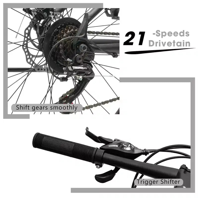 Vélo de montagne GDFStudio Trailcrest tout-terrain 26 pouces à suspension avant et 21 vitesses
