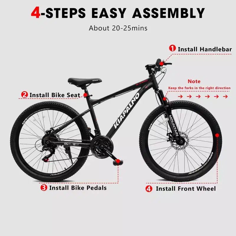 Vélo de montagne GDFStudio Trailcrest tout-terrain 26 pouces à suspension avant et 21 vitesses