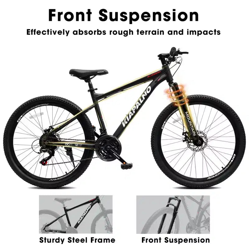 Vélo de montagne GDFStudio Trailcrest tout-terrain 26 pouces à suspension avant et 21 vitesses