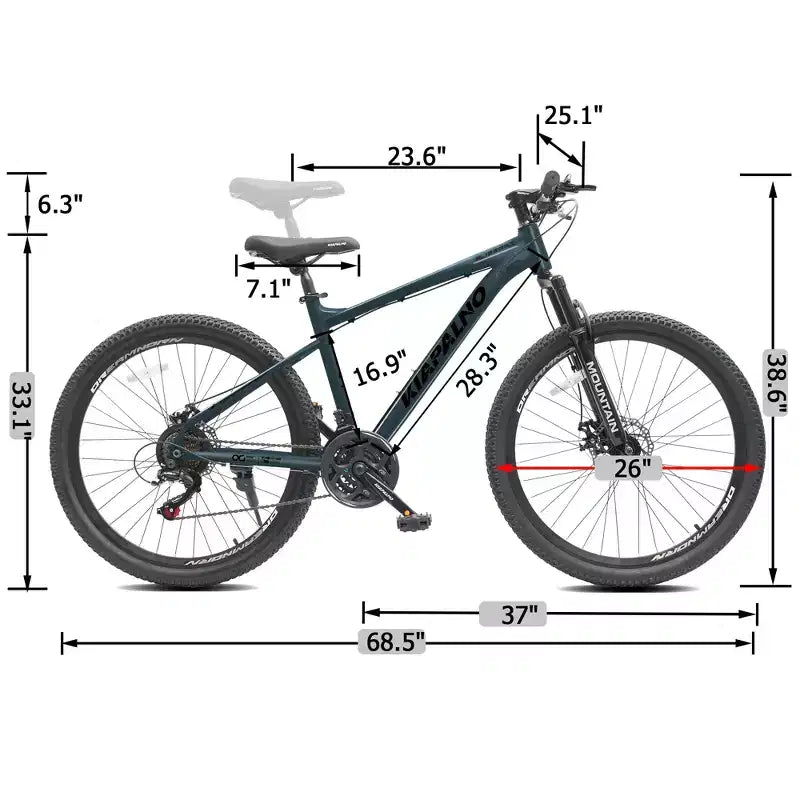 Vélo de montagne GDFStudio Trailcrest tout-terrain 26 pouces à suspension avant et 21 vitesses
