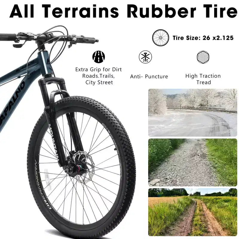 Vélo de montagne GDFStudio Trailcrest tout-terrain 26 pouces à suspension avant et 21 vitesses