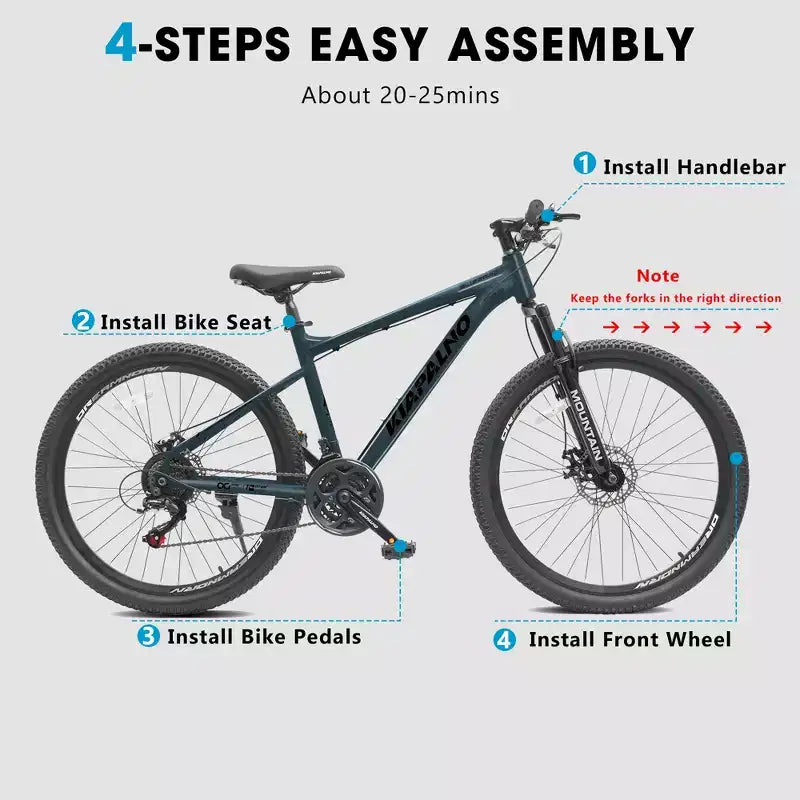 Vélo de montagne GDFStudio Trailcrest tout-terrain 26 pouces à suspension avant et 21 vitesses