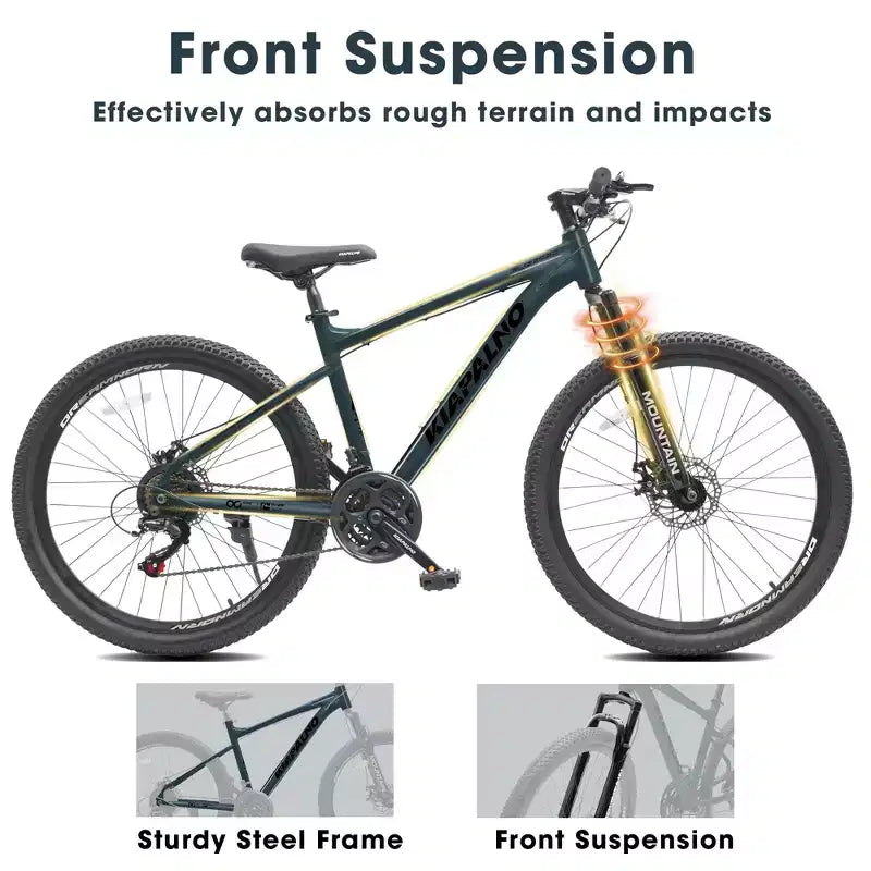 Vélo de montagne GDFStudio Trailcrest tout-terrain 26 pouces à suspension avant et 21 vitesses
