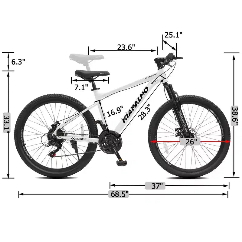 Vélo de montagne GDFStudio Trailcrest tout-terrain 26 pouces à suspension avant et 21 vitesses