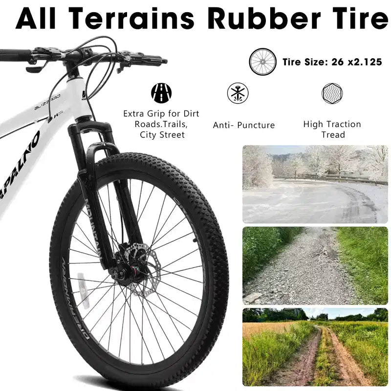Vélo de montagne GDFStudio Trailcrest tout-terrain 26 pouces à suspension avant et 21 vitesses