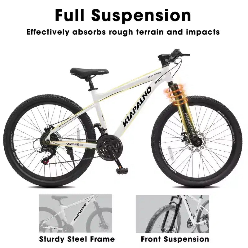 Vélo de montagne GDFStudio Trailcrest tout-terrain 26 pouces à suspension avant et 21 vitesses