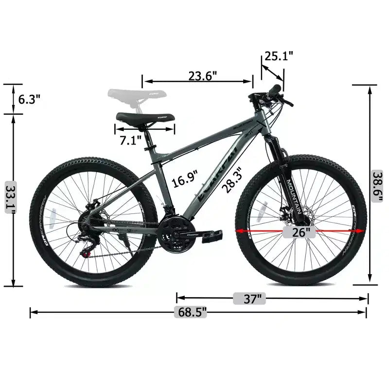 Vélo de montagne GDFStudio Trailcrest tout-terrain 26 pouces à suspension avant et 21 vitesses