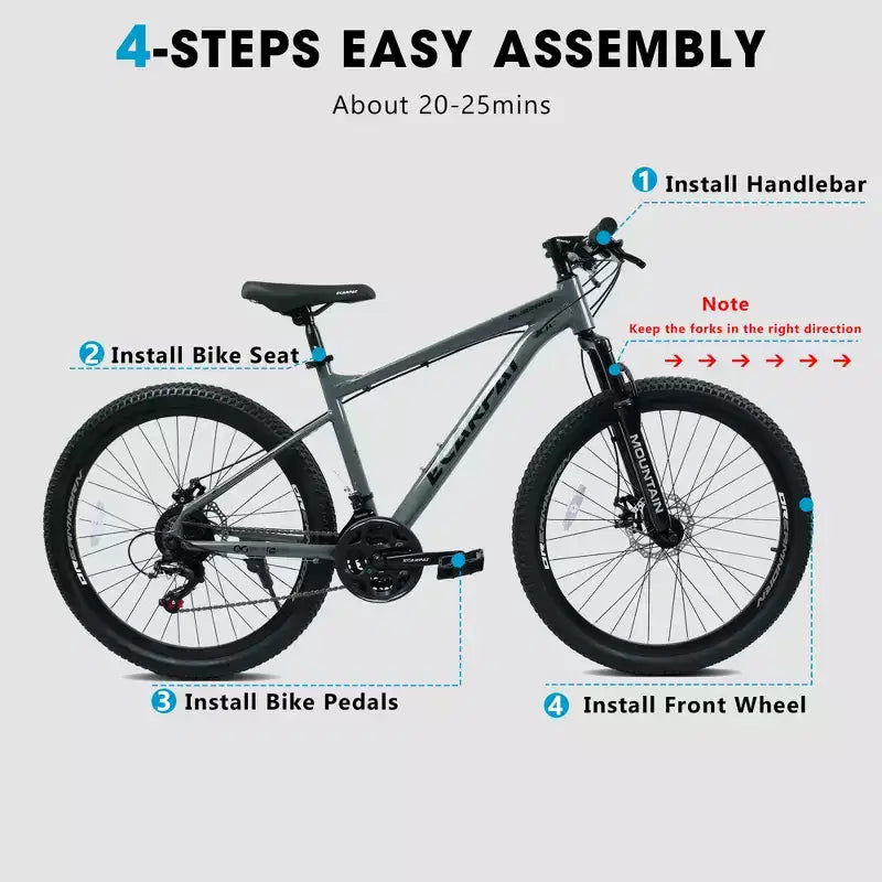 Vélo de montagne GDFStudio Trailcrest tout-terrain 26 pouces à suspension avant et 21 vitesses