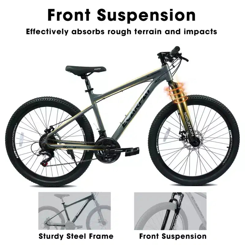 Vélo de montagne GDFStudio Trailcrest tout-terrain 26 pouces à suspension avant et 21 vitesses
