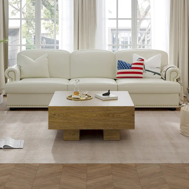 Table basse carrée en bois avec 2 tiroirs, texture bois marron, 35,43 pouces – 35,43