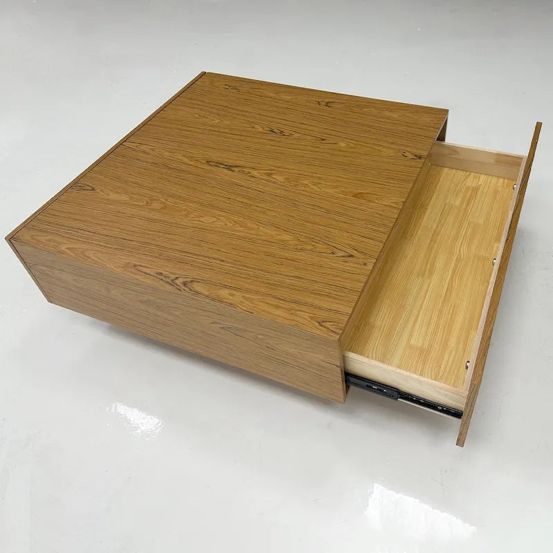 Table basse carrée en bois avec 2 tiroirs, texture bois marron, 35,43 pouces – 35,43