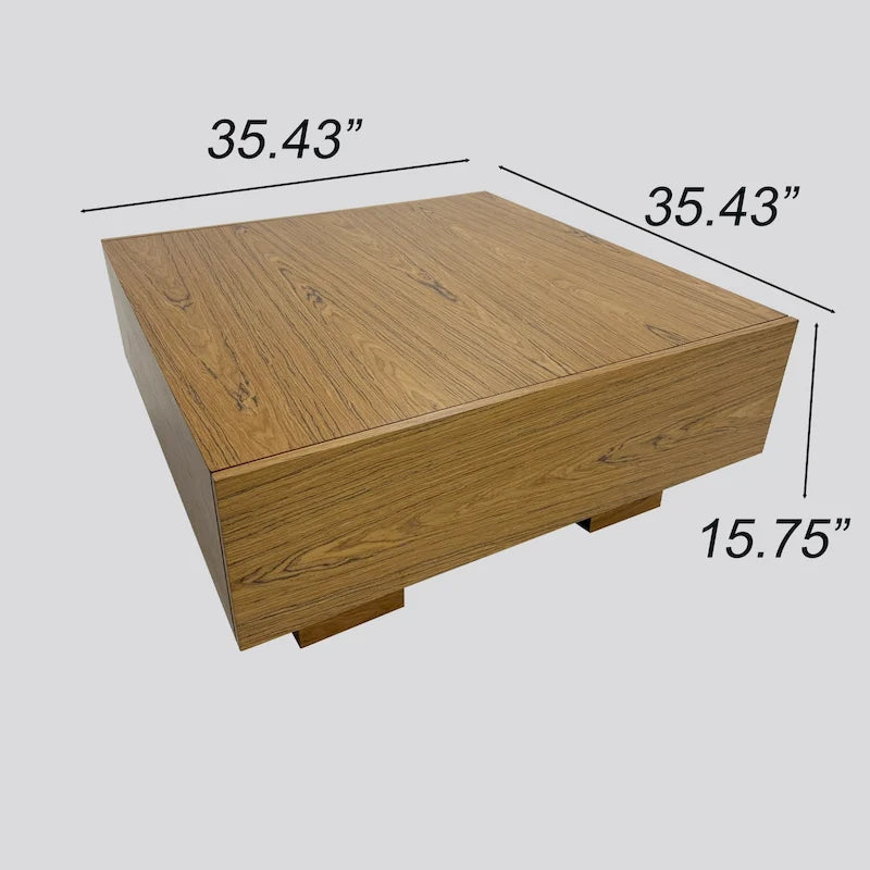 Table basse carrée en bois avec 2 tiroirs, texture bois marron, 35,43 pouces – 35,43