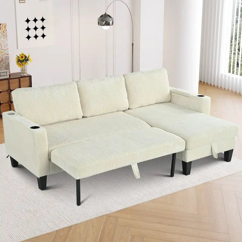 Christopher Knight Home - Canapé d'angle convertible réversible en tissu avec chaise longue de rangement, ports USB et porte-gobelets
