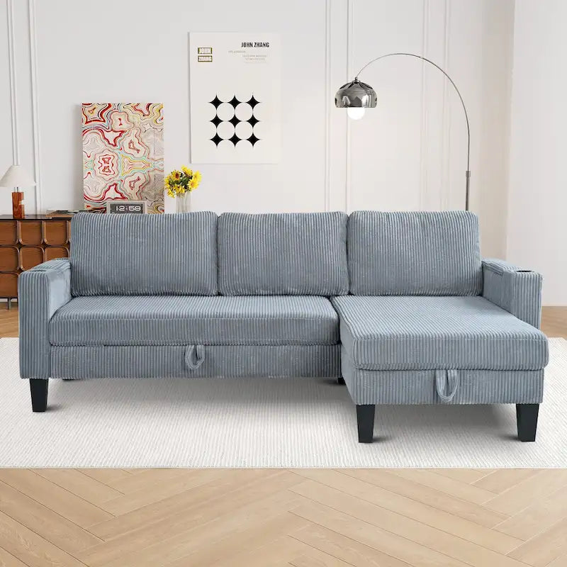 Christopher Knight Home - Canapé d'angle convertible réversible en tissu avec chaise longue de rangement, ports USB et porte-gobelets