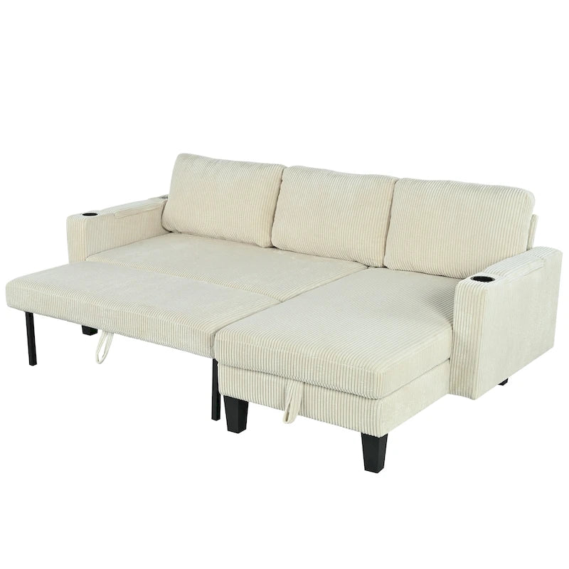 Christopher Knight Home - Canapé d'angle convertible réversible en tissu avec chaise longue de rangement, ports USB et porte-gobelets