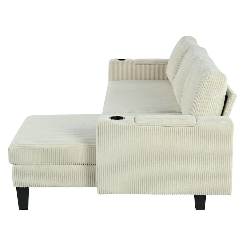 Christopher Knight Home - Canapé d'angle convertible réversible en tissu avec chaise longue de rangement, ports USB et porte-gobelets