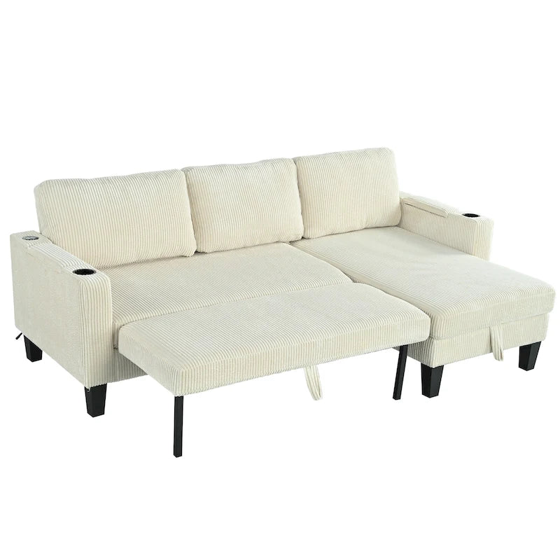 Christopher Knight Home - Canapé d'angle convertible réversible en tissu avec chaise longue de rangement, ports USB et porte-gobelets