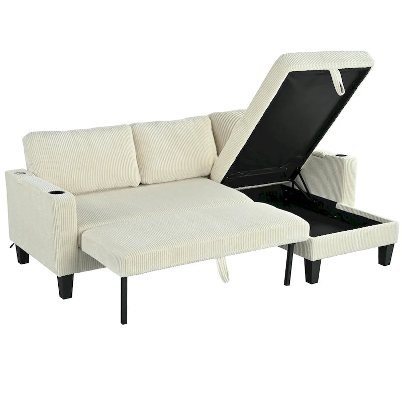 Christopher Knight Home - Canapé d'angle convertible réversible en tissu avec chaise longue de rangement, ports USB et porte-gobelets