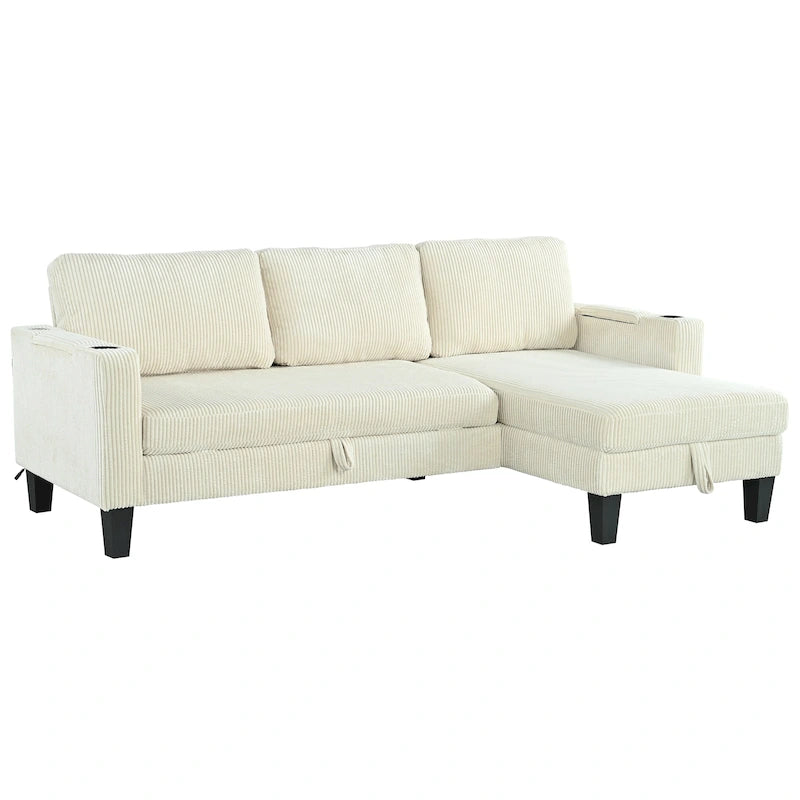 Christopher Knight Home - Canapé d'angle convertible réversible en tissu avec chaise longue de rangement, ports USB et porte-gobelets