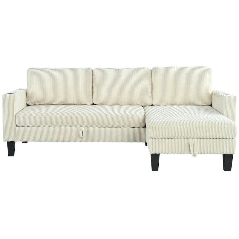 Christopher Knight Home - Canapé d'angle convertible réversible en tissu avec chaise longue de rangement, ports USB et porte-gobelets