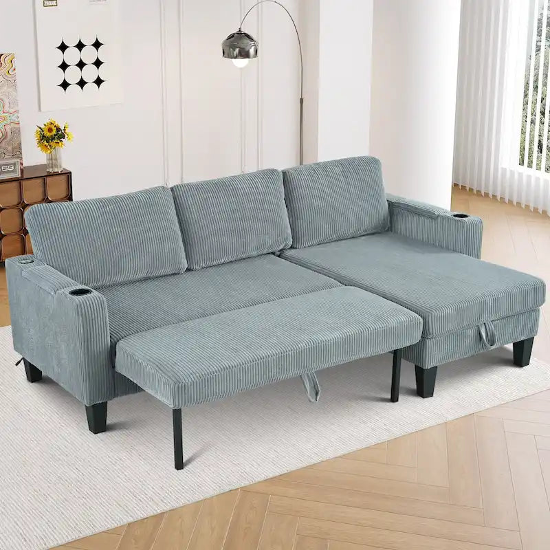 Christopher Knight Home - Canapé d'angle convertible réversible en tissu avec chaise longue de rangement, ports USB et porte-gobelets