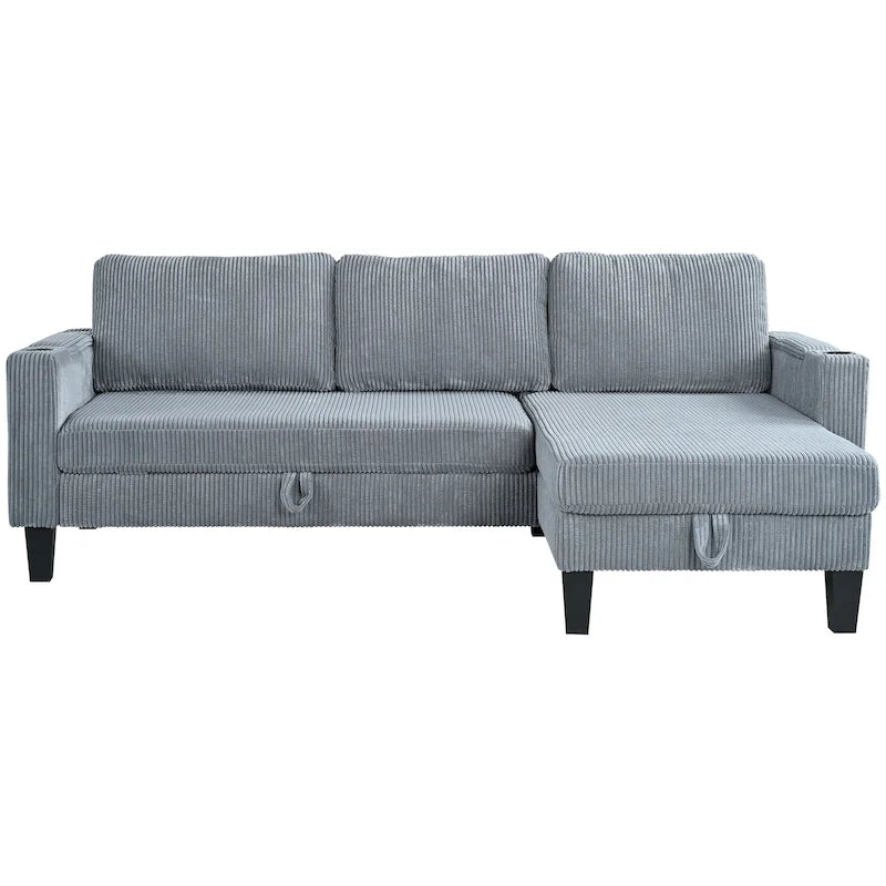 Christopher Knight Home - Canapé d'angle convertible réversible en tissu avec chaise longue de rangement, ports USB et porte-gobelets