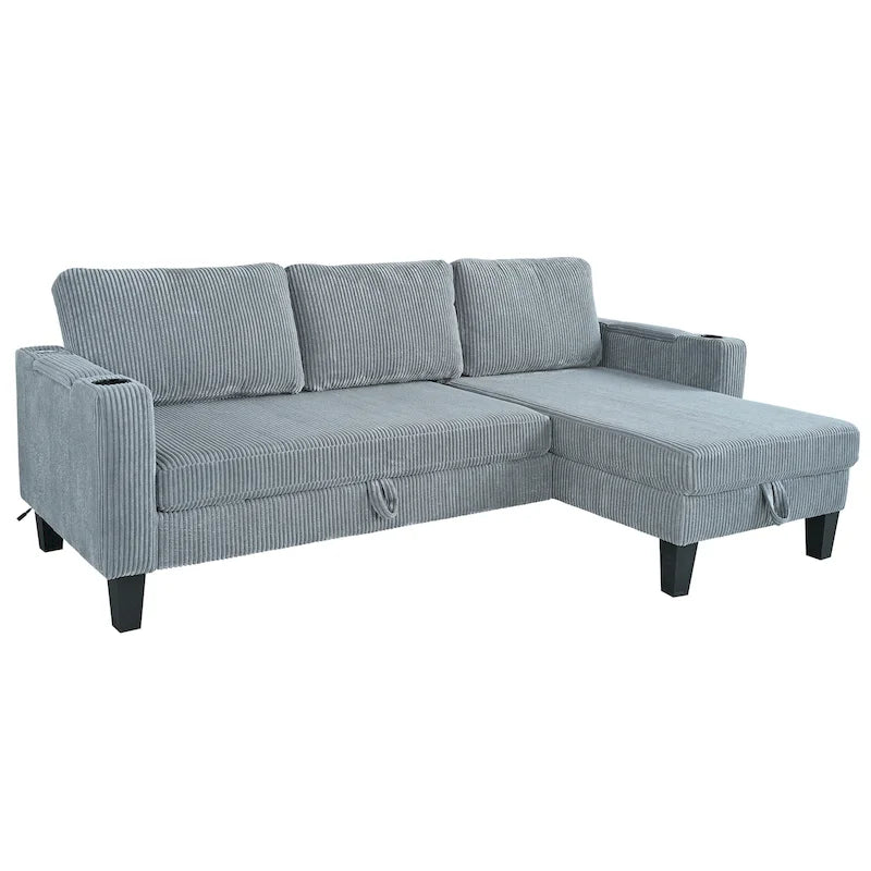 Christopher Knight Home - Canapé d'angle convertible réversible en tissu avec chaise longue de rangement, ports USB et porte-gobelets