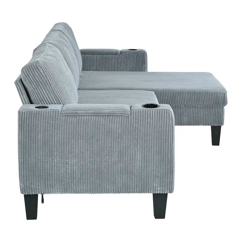 Christopher Knight Home - Canapé d'angle convertible réversible en tissu avec chaise longue de rangement, ports USB et porte-gobelets