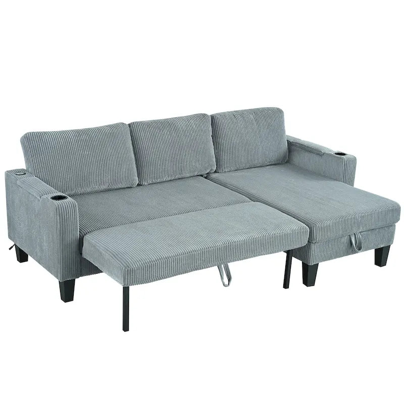 Christopher Knight Home - Canapé d'angle convertible réversible en tissu avec chaise longue de rangement, ports USB et porte-gobelets
