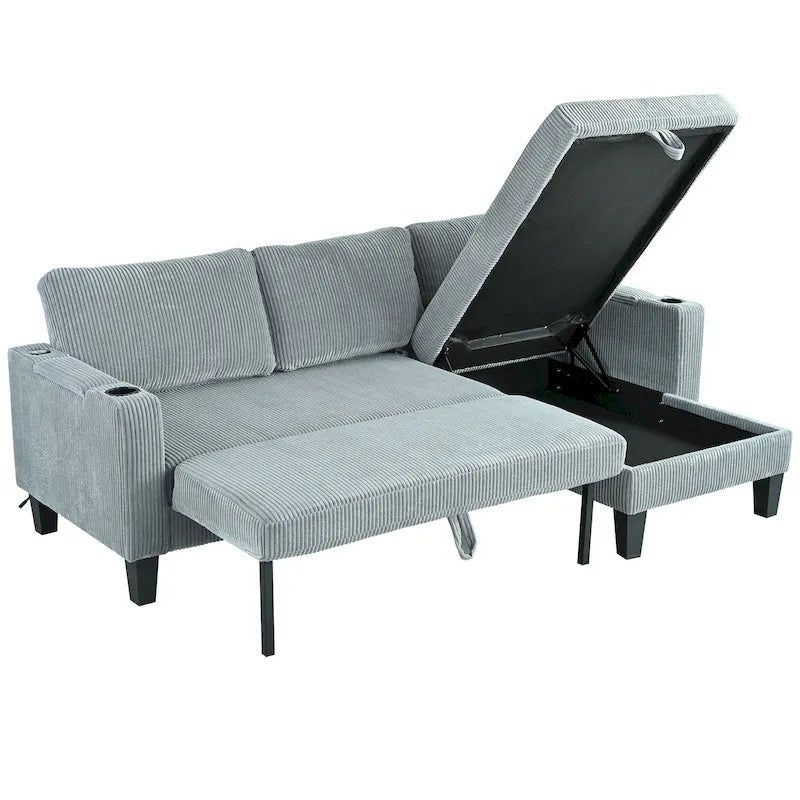 Christopher Knight Home - Canapé d'angle convertible réversible en tissu avec chaise longue de rangement, ports USB et porte-gobelets