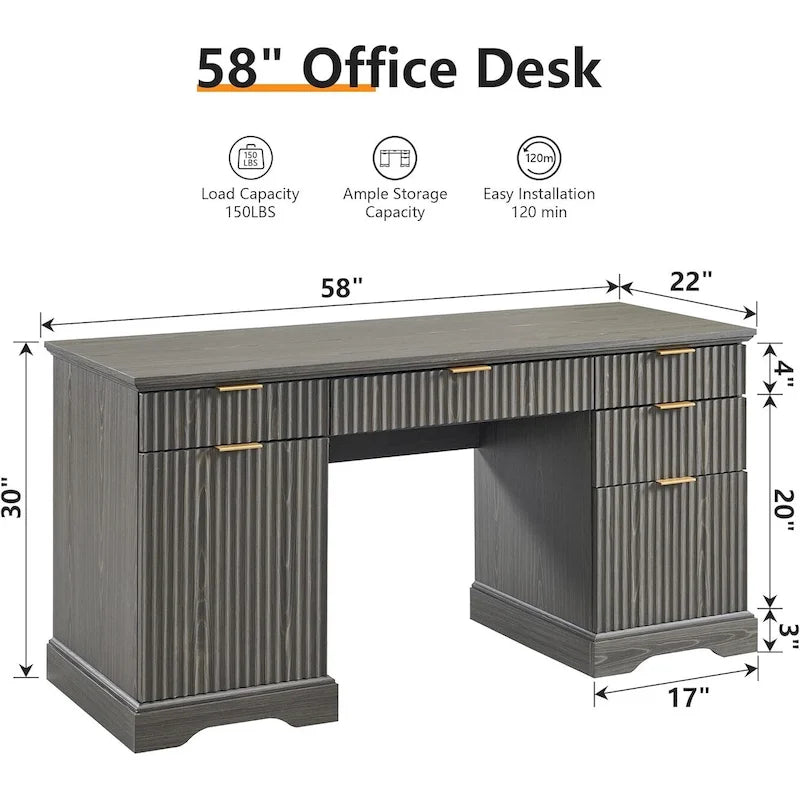Bureau de direction moderne 58 po avec rangement, bureau d'ordinateur en bois pour domicile/bureau