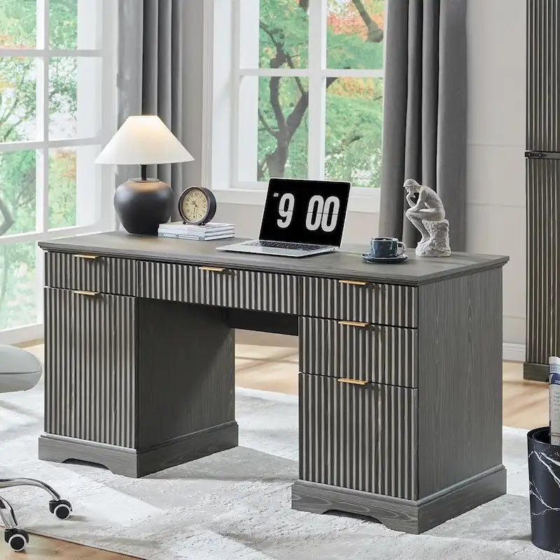 Bureau de direction moderne 58 po avec rangement, bureau d'ordinateur en bois pour domicile/bureau