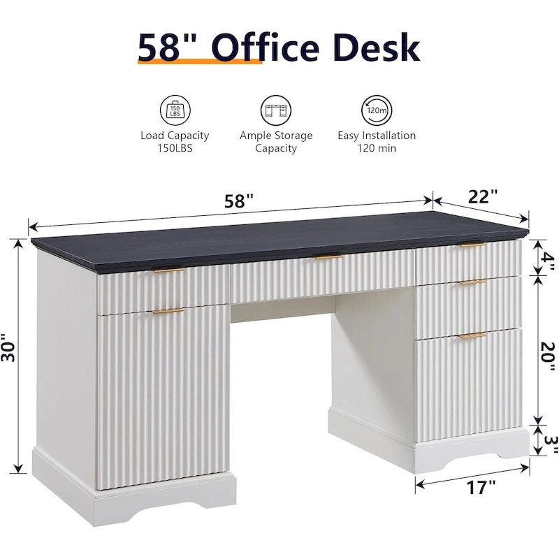 Bureau de direction moderne 58 po avec rangement, bureau d'ordinateur en bois pour domicile/bureau