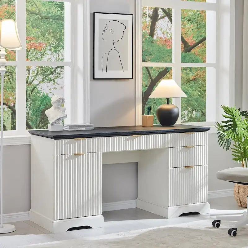 Bureau de direction moderne 58 po avec rangement, bureau d'ordinateur en bois pour domicile/bureau