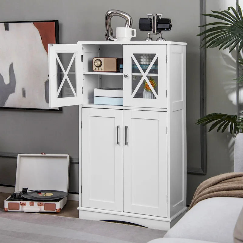 Costway Bathroom Storage Cabinet Linen Storage Cabinet with Doors and