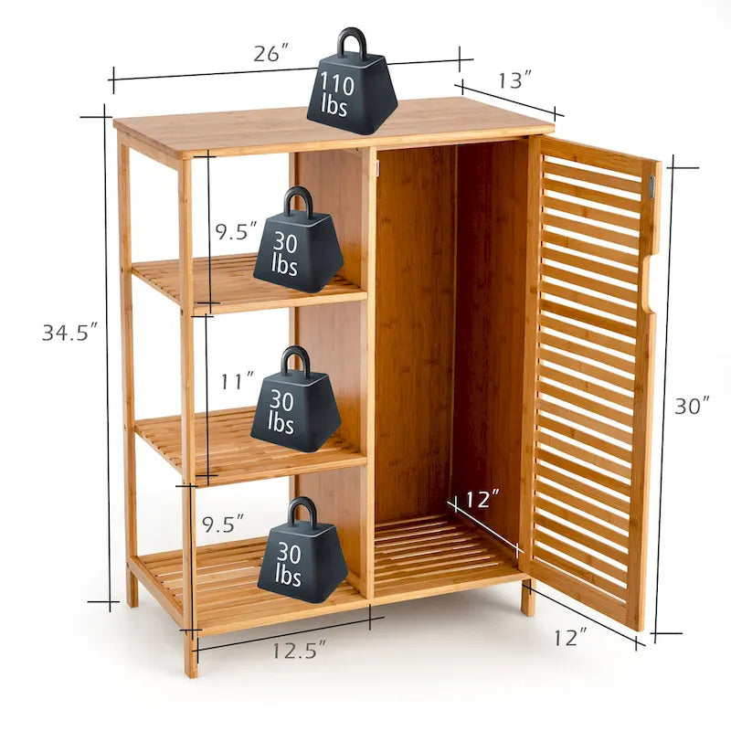 Costway Bathroom Cabinet Bamboo Storage Floor Cabinet w/ Single Door & - See Details