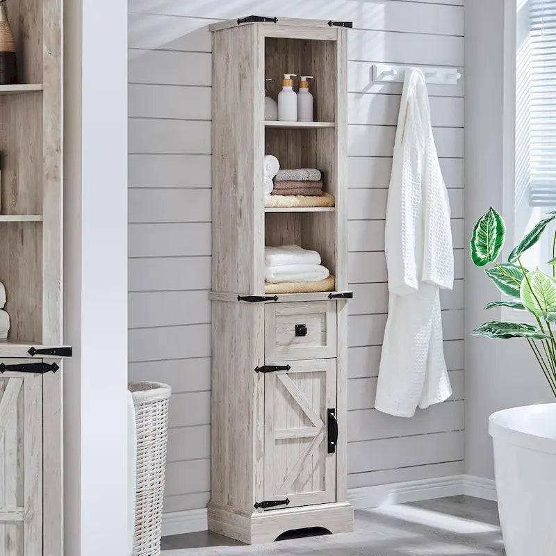 Farmhouse Slim Bathroom Storage Cabinet, 68  Tall Storage Cabinet