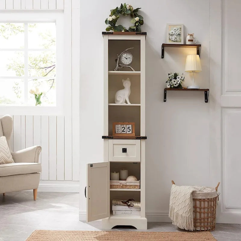 Farmhouse Slim Bathroom Storage Cabinet, 68  Tall Storage Cabinet