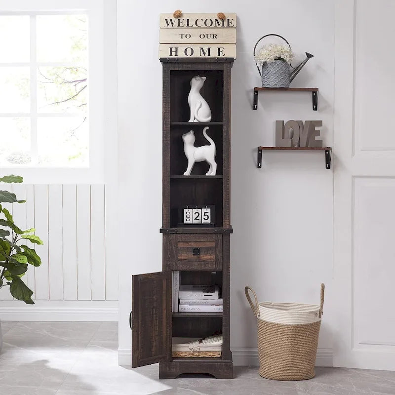 Farmhouse Slim Bathroom Storage Cabinet, 68  Tall Storage Cabinet