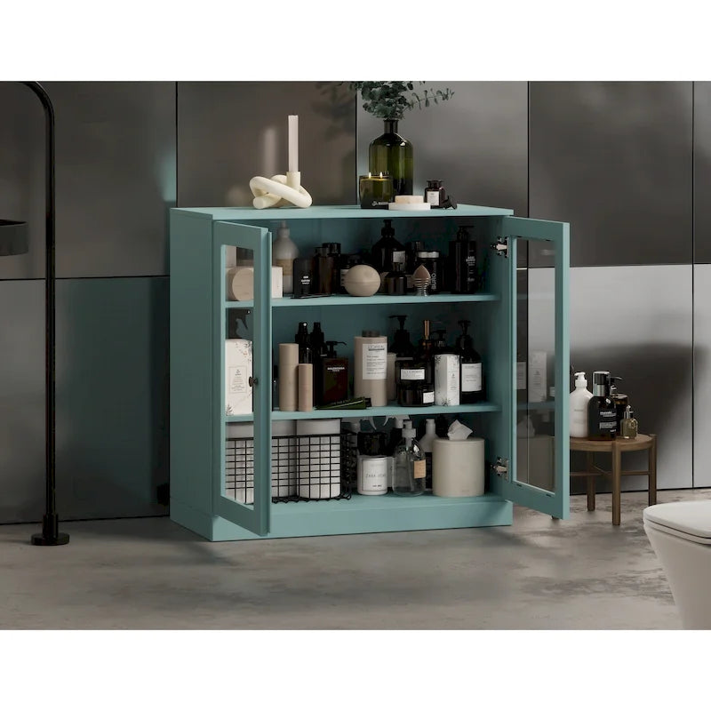 Palace Imports 100% Solid Wood 32  Bathroom Cabinet with Clear Glass Doors and Adjustable Shelves