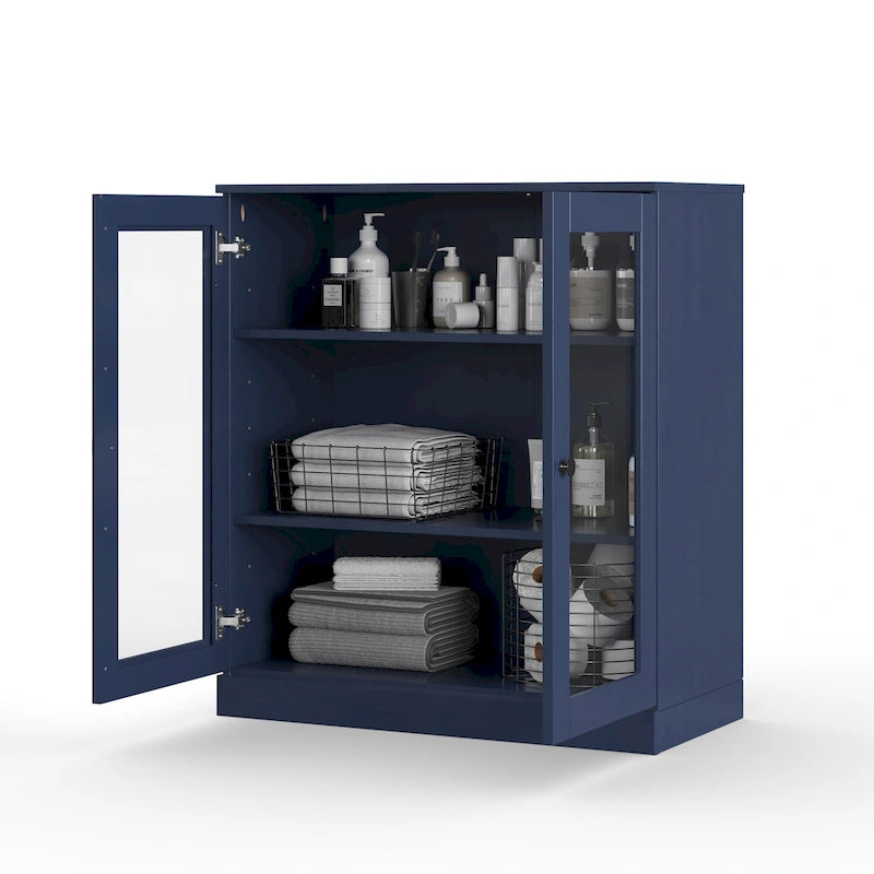 Palace Imports 100% Solid Wood 32  Bathroom Cabinet with Clear Glass Doors and Adjustable Shelves